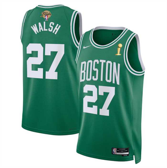 Mens Boston Celtics #27 Jordan Walsh Kelly Green 2024 Finals Champions Icon Edition Stitched Basketball Jersey Dzhi